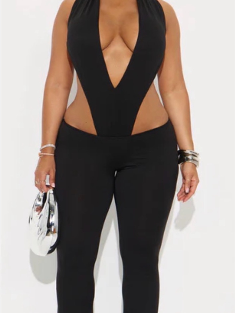 Fashion Nova Black Plunge Cutout Halter Jumpsuit